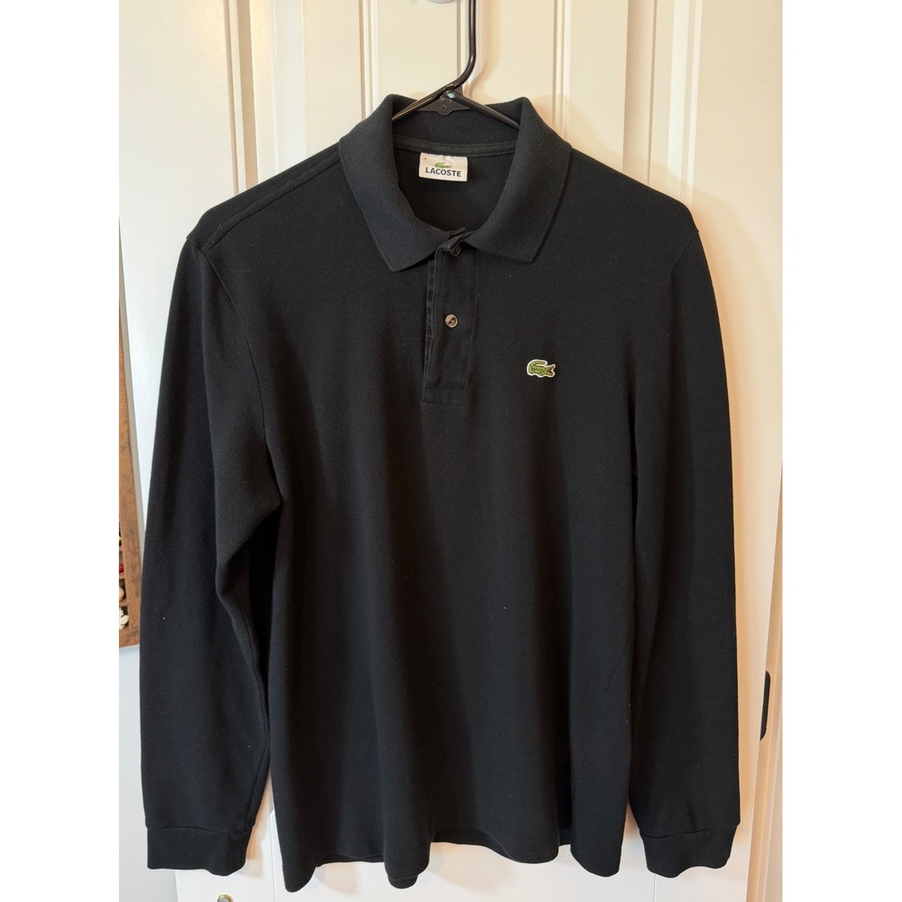 Lacoste Mens Long Sleeve Polo Shirt Black Pique Cotton Devanlay Size 4 M L F5191